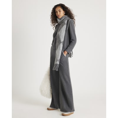 Grey Whipstitch Wide Leg Joggers