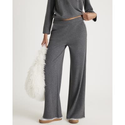 Grey Whipstitch Wide Leg Joggers