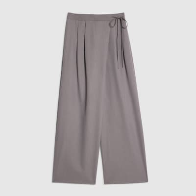 Grey Wrap Detail Wide Leg Trousers