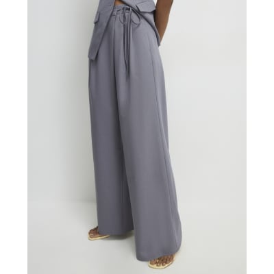 Grey Wrap Detail Wide Leg Trousers