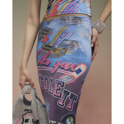 Grey Year Zero All Over Print Midi Skirt