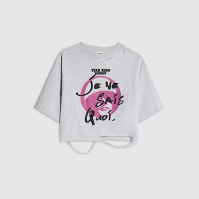Grey Year Zero Embellished Crop T-Shirt