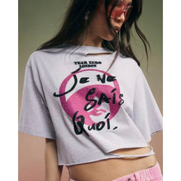 Grey Year Zero Embellished Crop T-Shirt