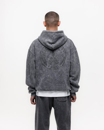 Magiri Embroidered Acid Wash Hoodie & Jogger Tracksuit in Washed Grey