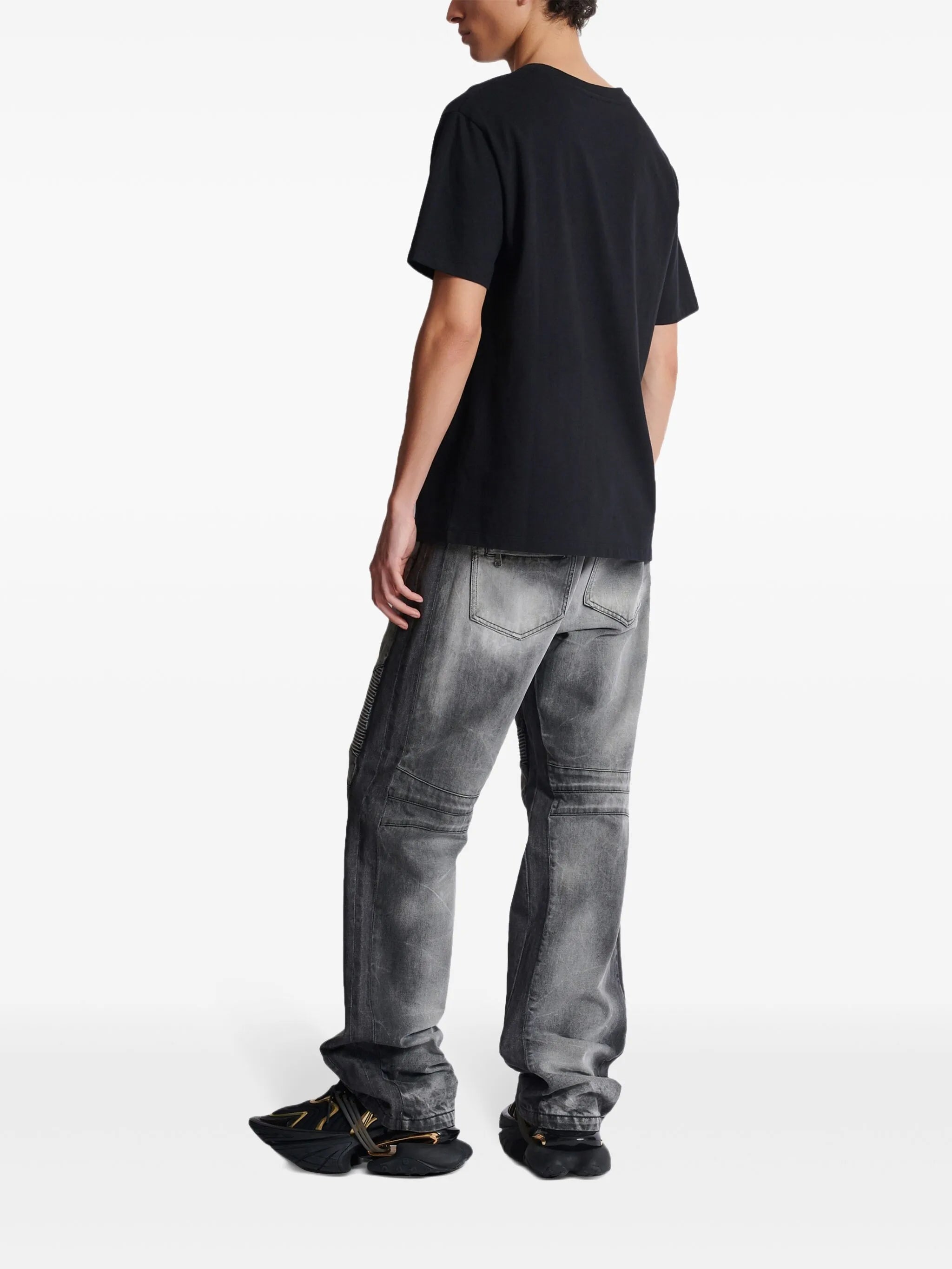 Balmain Paris Multi-Coloured Embroidered Logo Oversized T-Shirt in Black