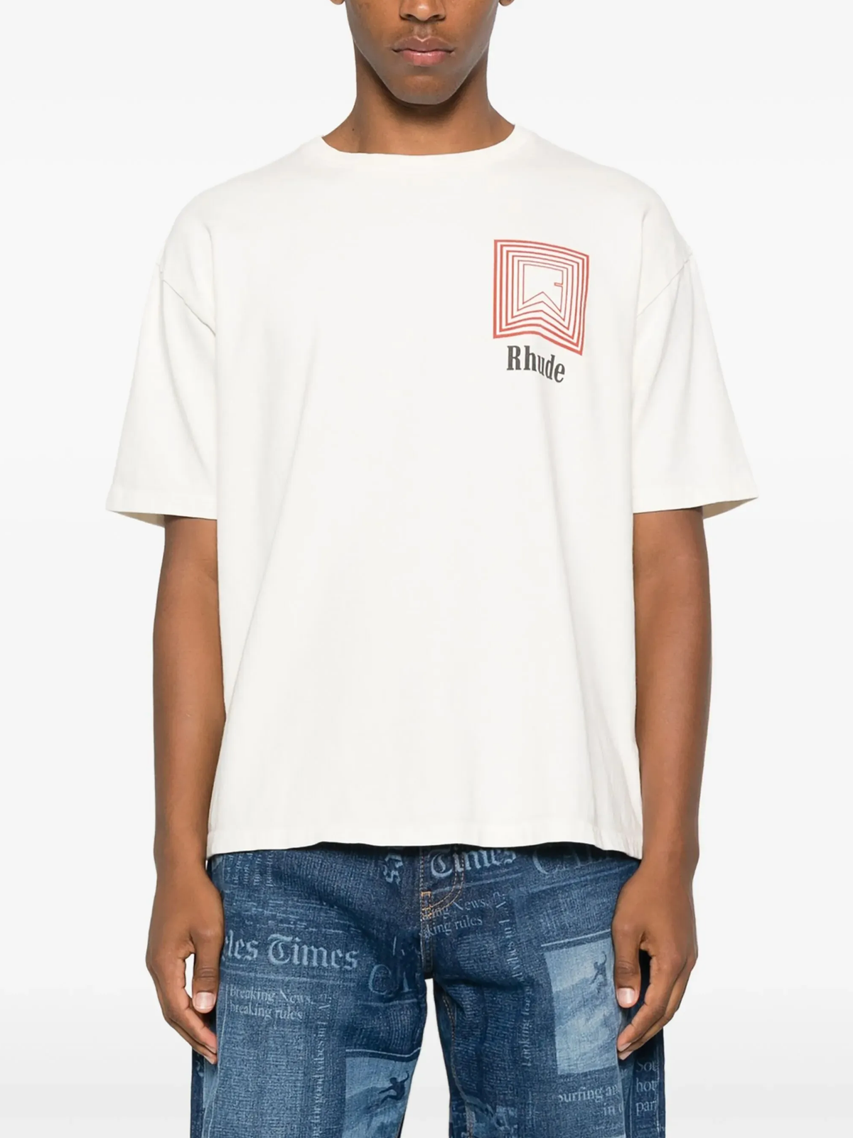 Rhude Chevron Repeat Logo T-Shirt in White