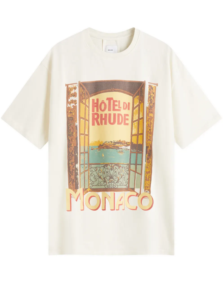 Rhude Hotel di Monaco T-Shirt in Vintage White