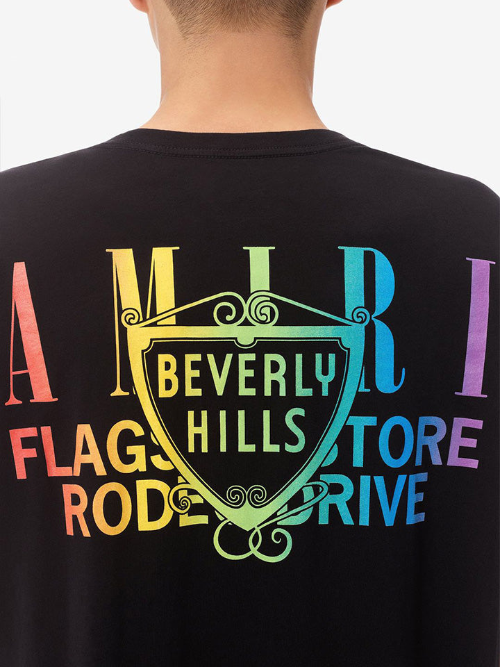 Amiri Exclusive Beverly Hills Rainbow Printed T-Shirt in Black