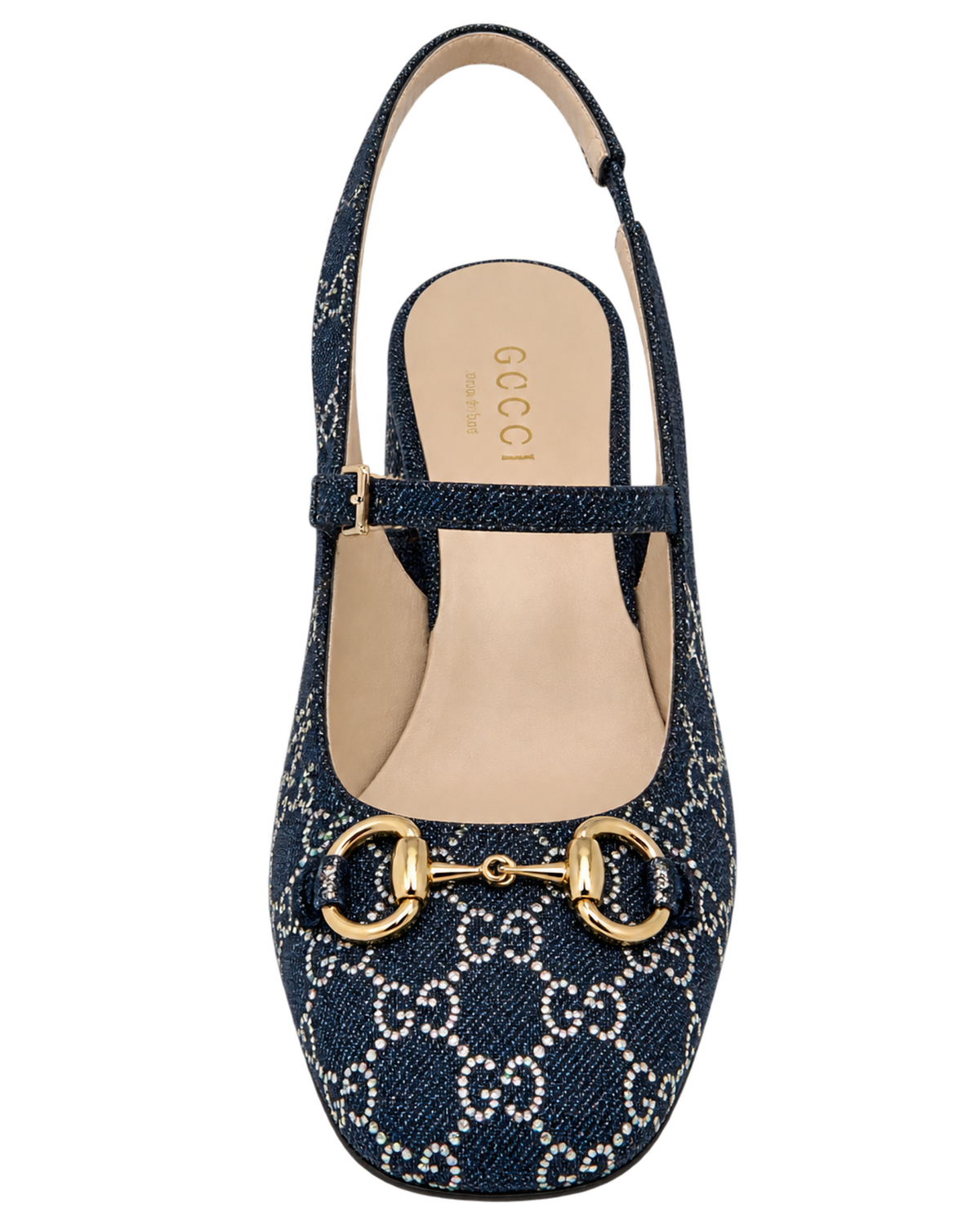 Gucci Horsebit GG Crystal Denim Slingback Pump