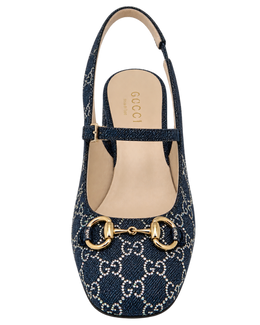 Gucci Horsebit GG Crystal Denim Slingback Pump