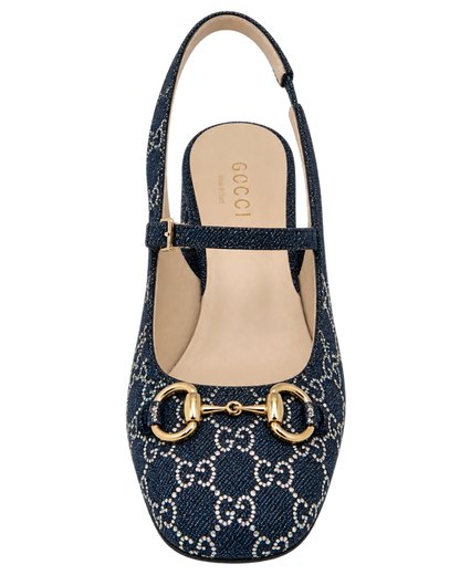 Gucci Horsebit GG Crystal Denim Slingback Pump