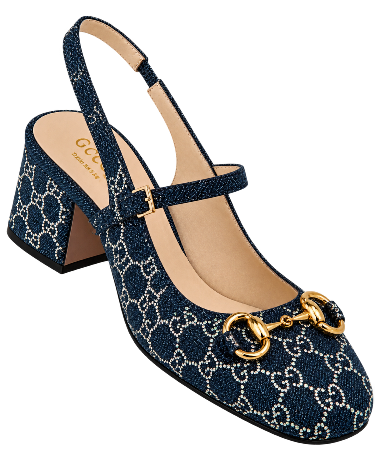 Gucci Horsebit GG Crystal Denim Slingback Pump