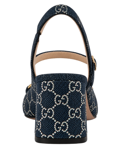 Gucci Horsebit GG Crystal Denim Slingback Pump