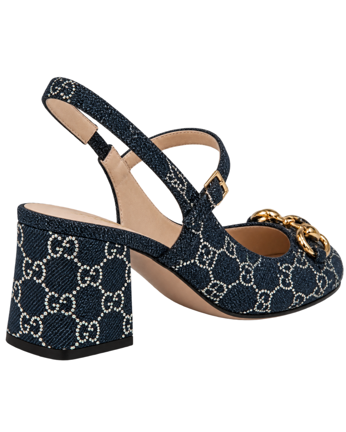 Gucci Horsebit GG Crystal Denim Slingback Pump
