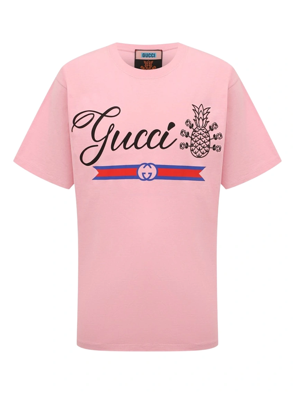 Gucci Pineapple Logo Oversized Fit Pink T Shirt