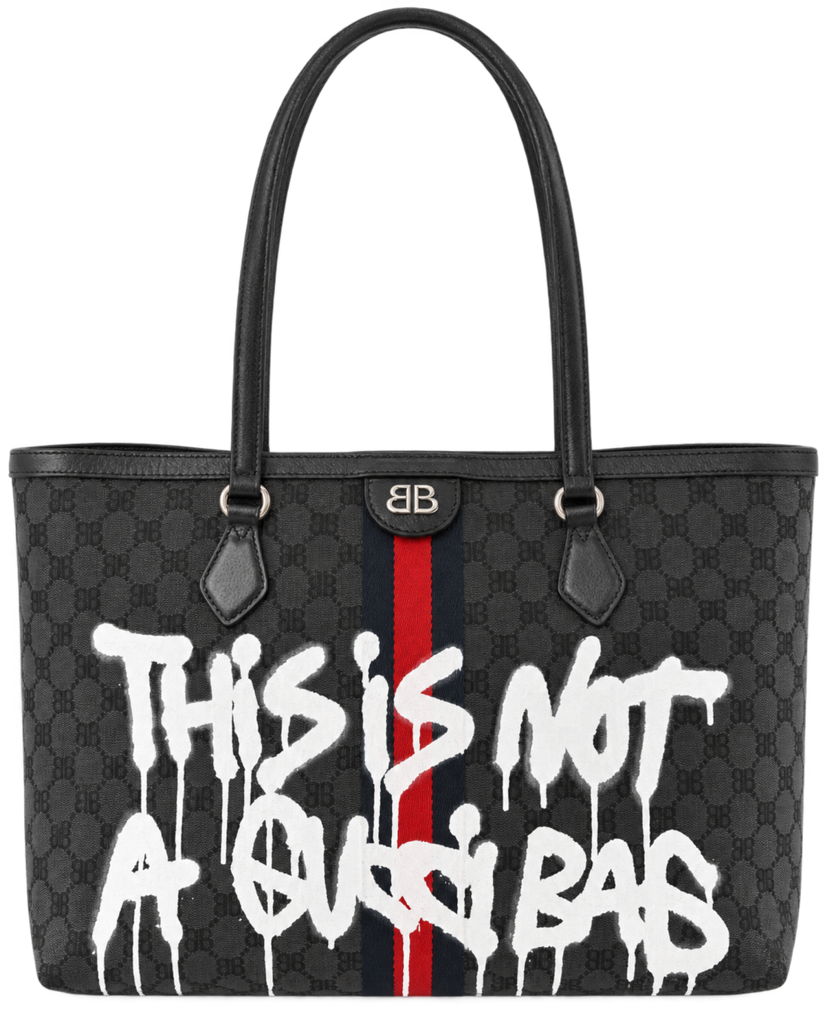 Gucci X BALENCIAGA BB Monogram Web Graffiti Medium Ophidia Shopping Tote Beige New Acero