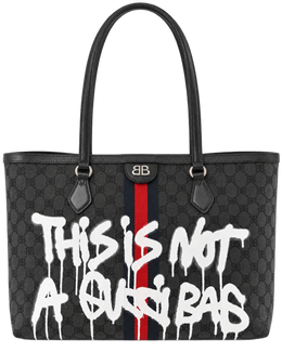 Gucci X BALENCIAGA BB Monogram Web Graffiti Medium Ophidia Shopping Tote Beige New Acero