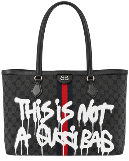Gucci X BALENCIAGA BB Monogram Web Graffiti Medium Ophidia Shopping Tote Beige New Acero