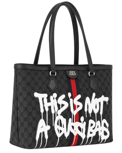 Gucci X BALENCIAGA BB Monogram Web Graffiti Medium Ophidia Shopping Tote Beige New Acero