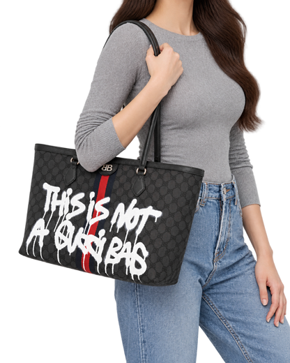Gucci X BALENCIAGA BB Monogram Web Graffiti Medium Ophidia Shopping Tote Beige New Acero