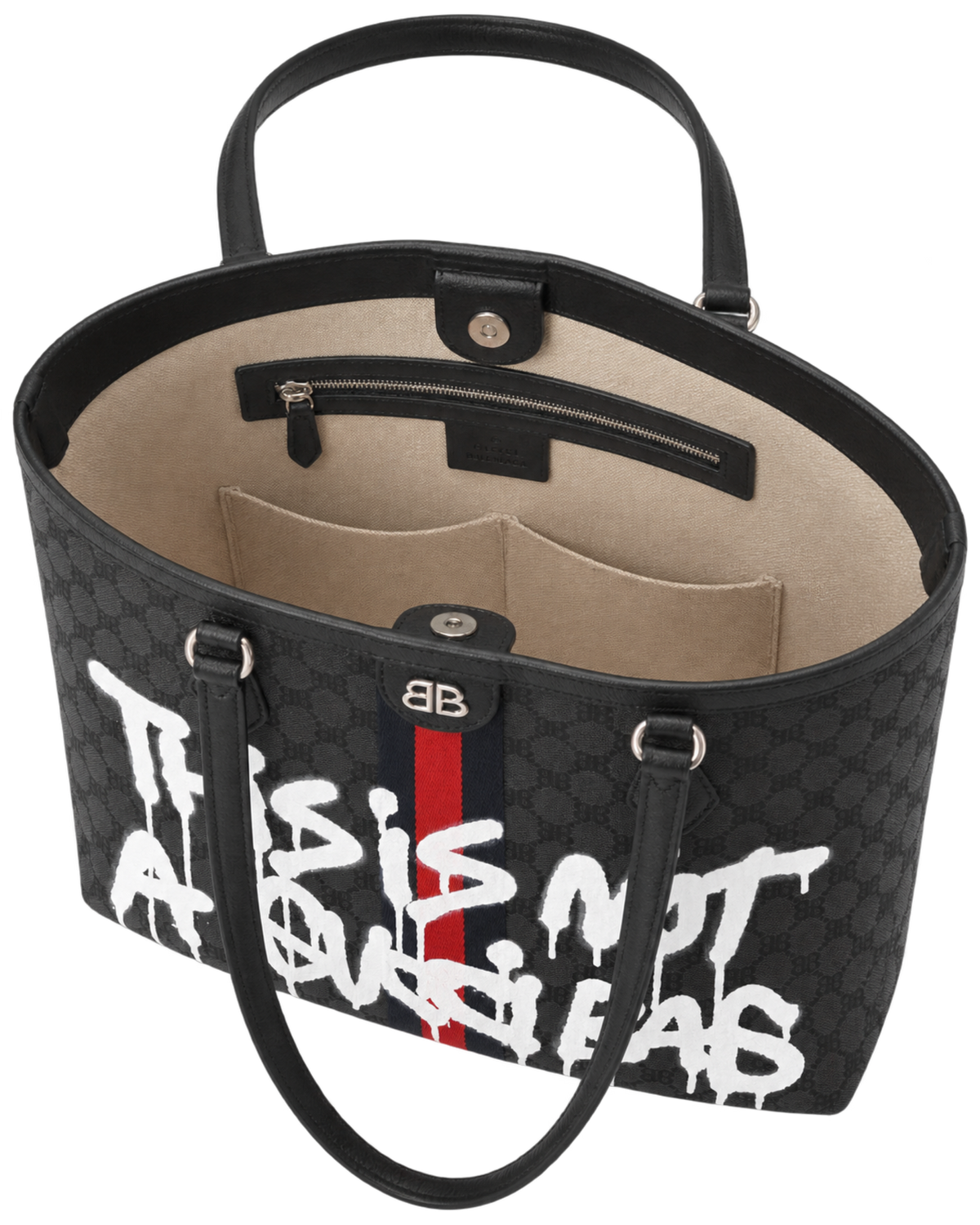 Gucci X BALENCIAGA BB Monogram Web Graffiti Medium Ophidia Shopping Tote Beige New Acero