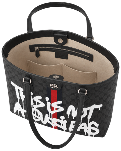 Gucci X BALENCIAGA BB Monogram Web Graffiti Medium Ophidia Shopping Tote Beige New Acero