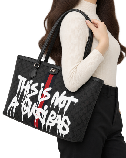 Gucci X BALENCIAGA BB Monogram Web Graffiti Medium Ophidia Shopping Tote Beige New Acero