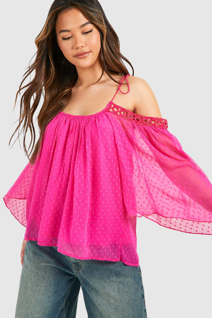 Dobby Mesh Dropped Shoulder Top