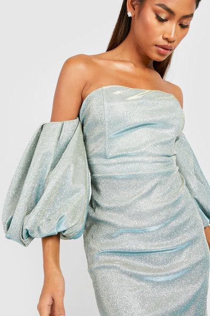 Glitter Puff Sleeve Off The Shoulder Party Dress