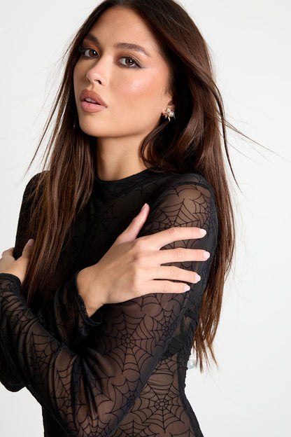 Halloween Cobweb Flock Mesh Jumpsuit