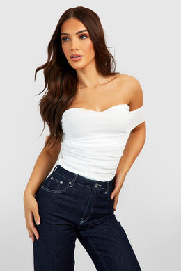 Mesh Off The Shoulder Corset Detail Bodysuit