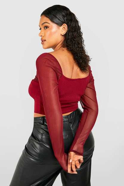 Plus Mesh And Lace Hook And Eye Corset Top