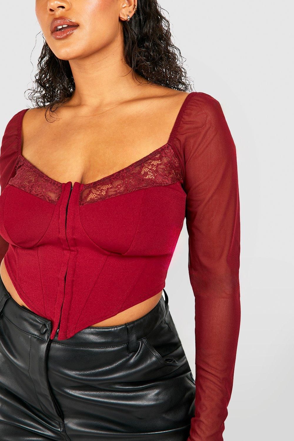 Plus Mesh And Lace Hook And Eye Corset Top