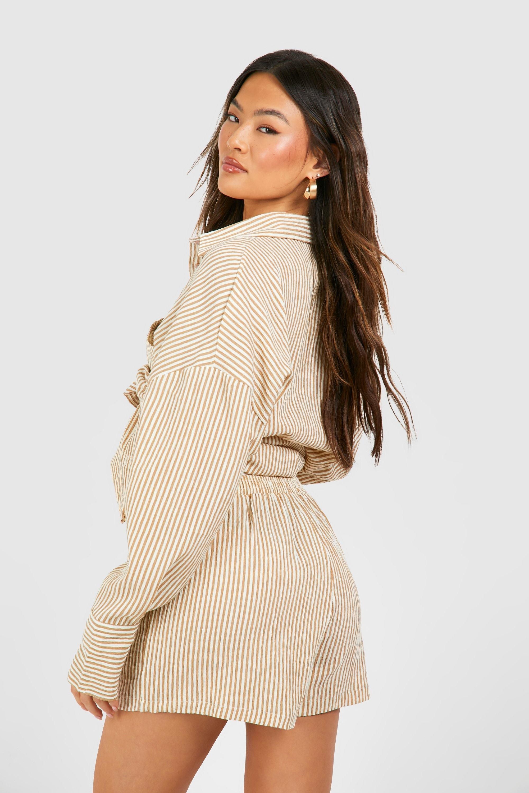 Textured Stripe Contrast Waistband Shorts