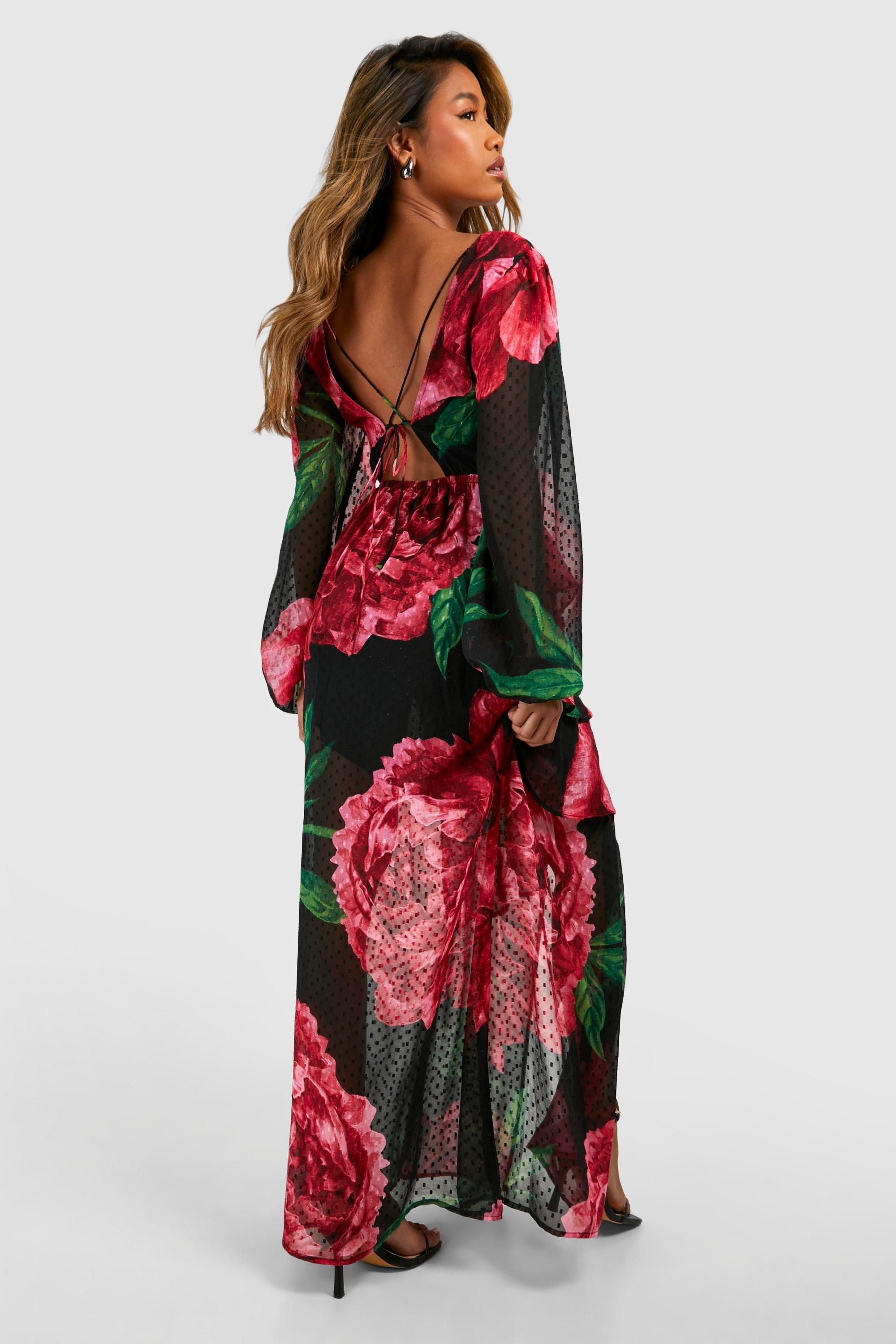 Floral Dobby Floral Frill Maxi Dress