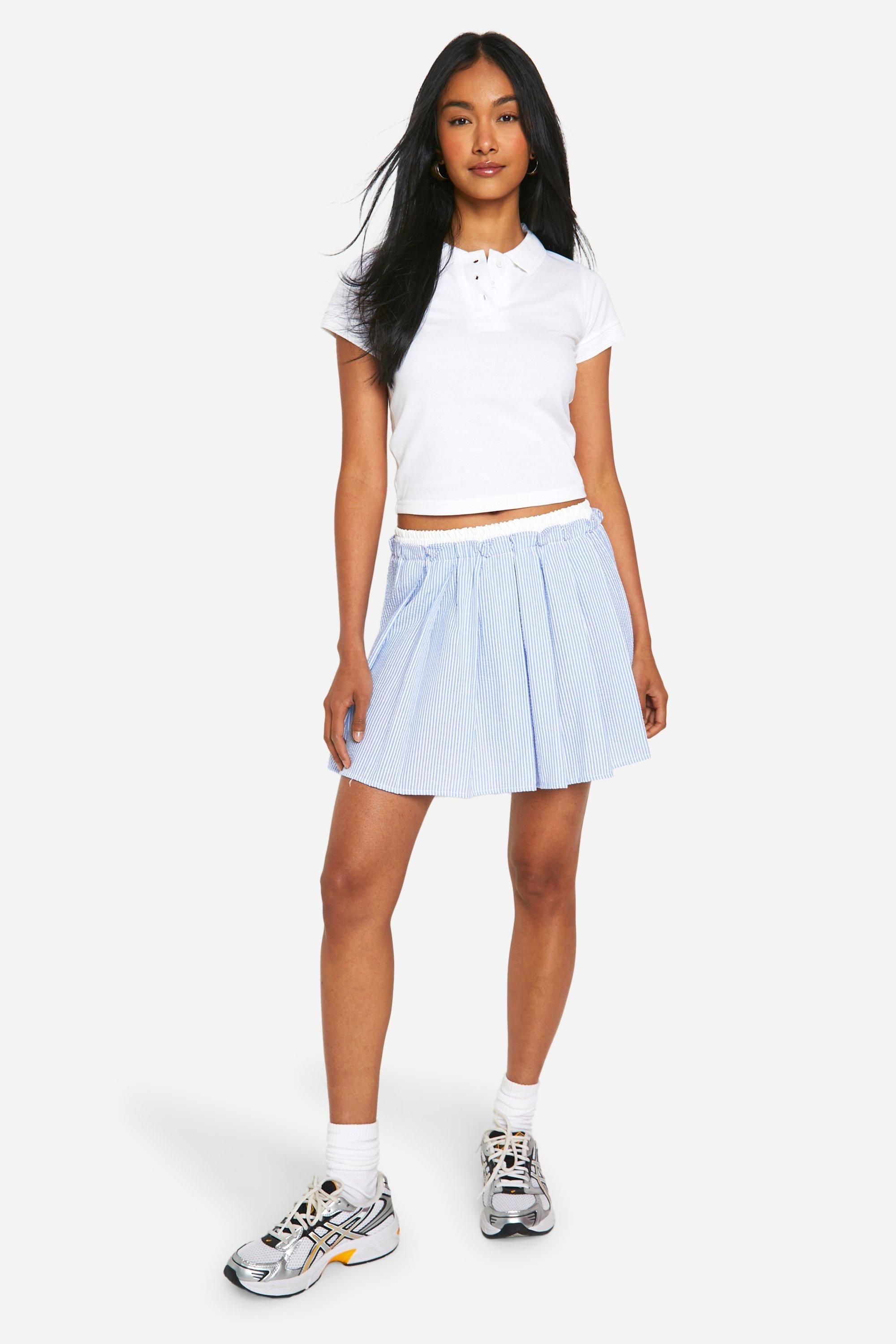 Crinkle Contrast Waistband Pleated Mini