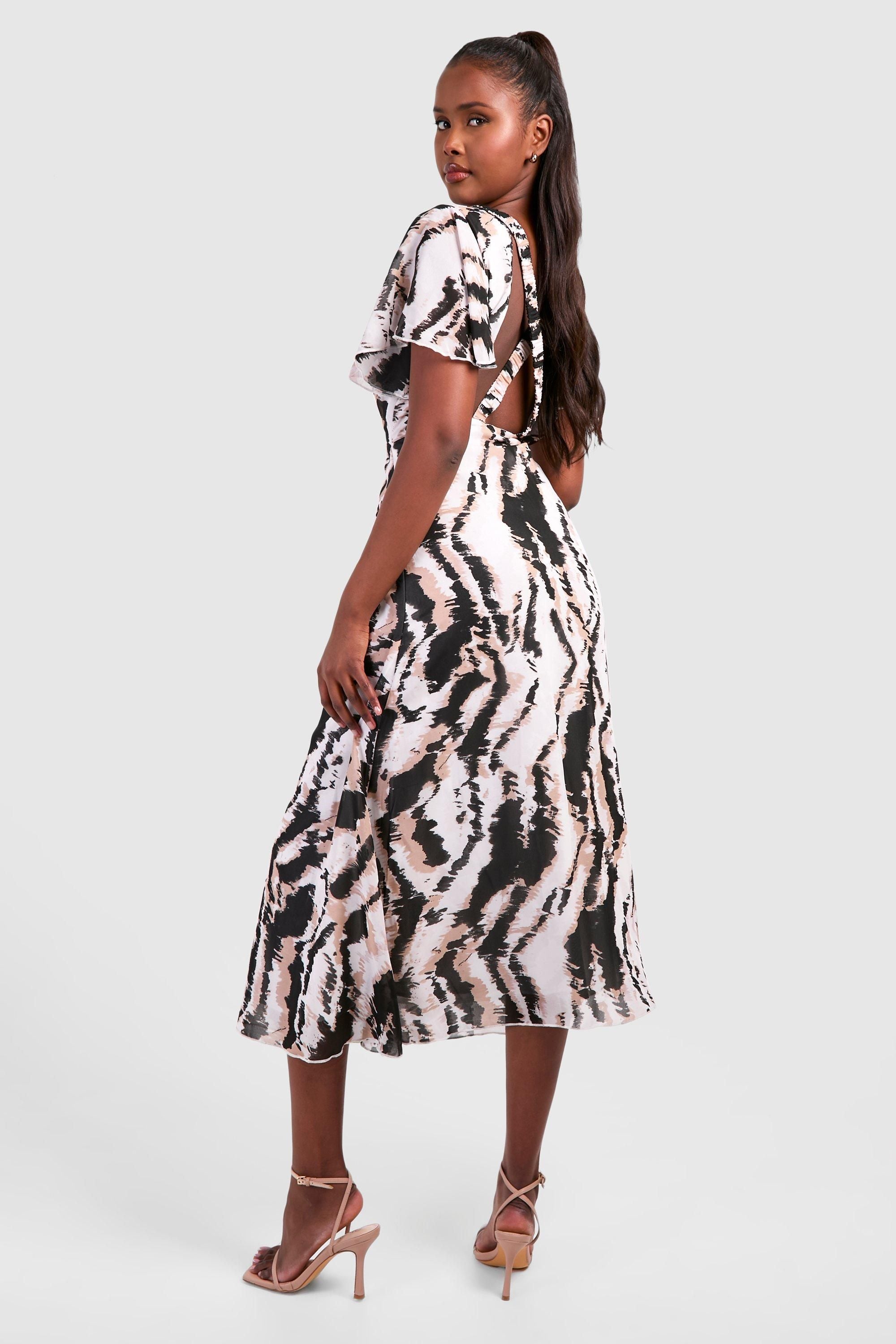 Abstract Chiffon Angel Sleeve Midaxi Dress