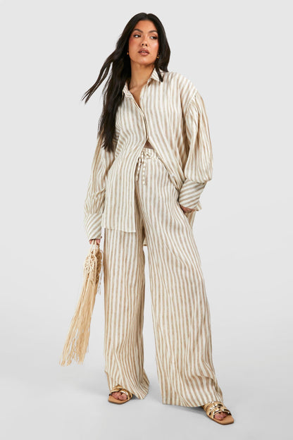 Maternity Linen Look Stripe Straight Leg Trouser