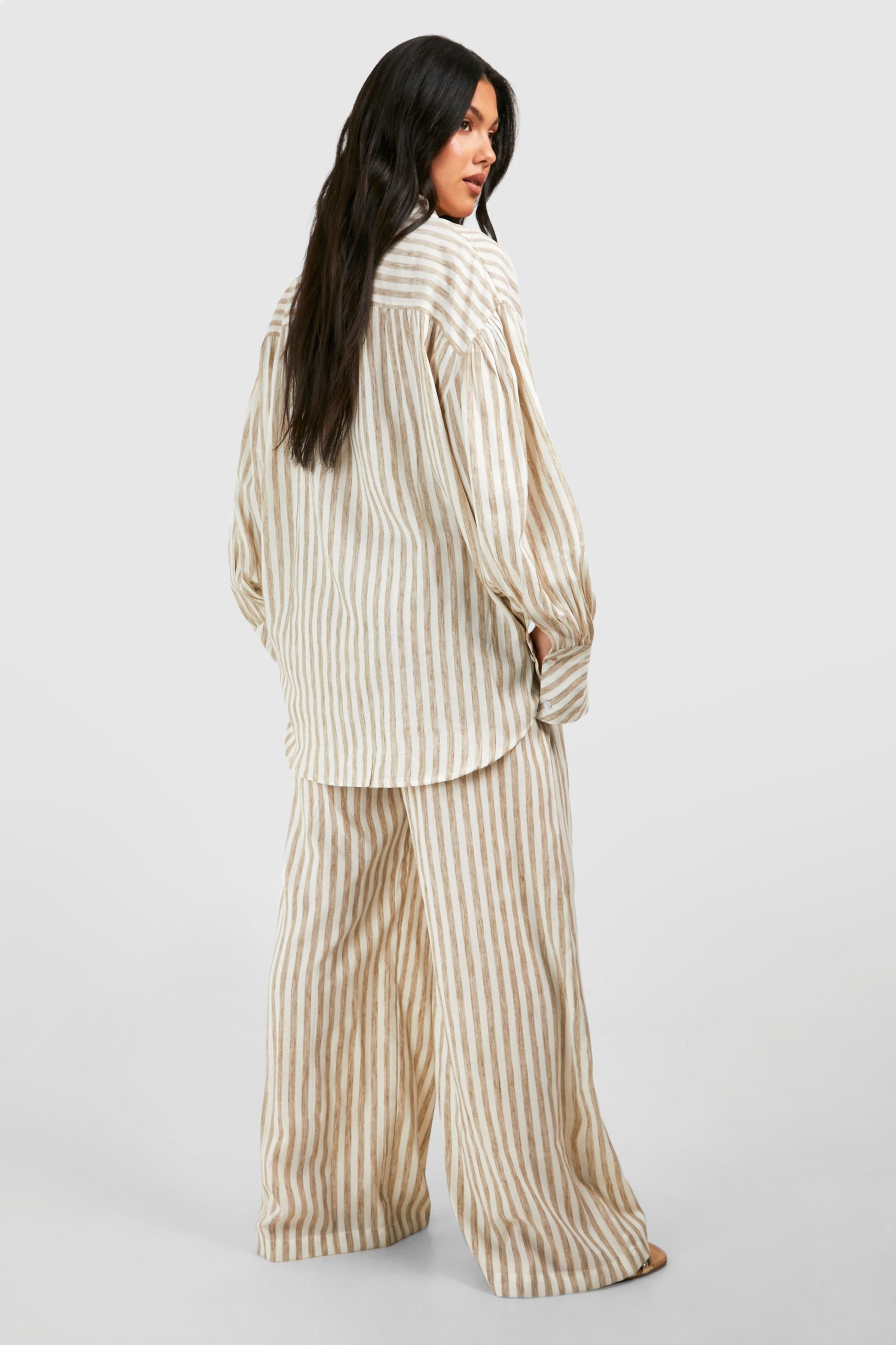 Maternity Linen Look Stripe Straight Leg Trouser