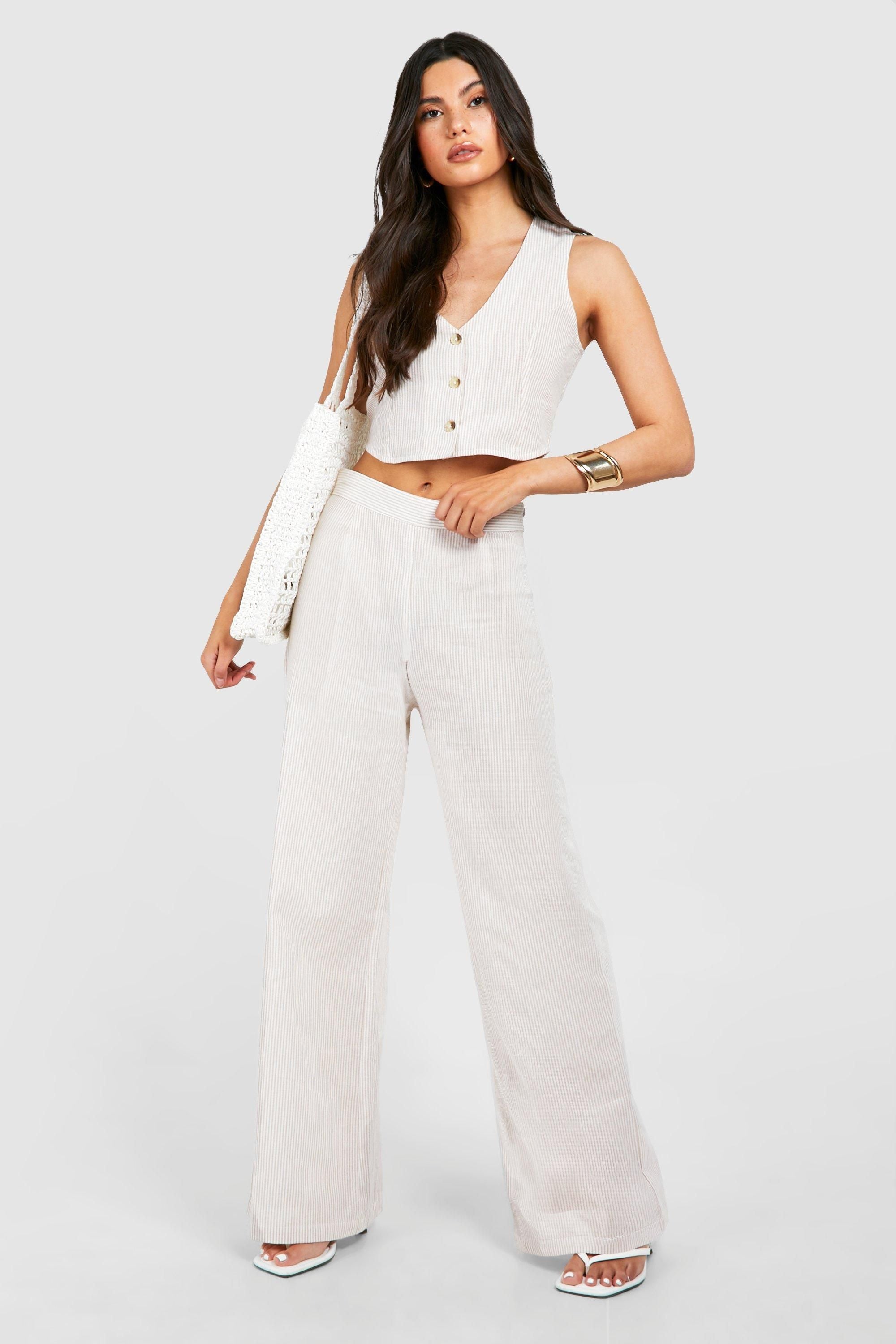 Tonal Pinstripe Linen Look Waistcoat
