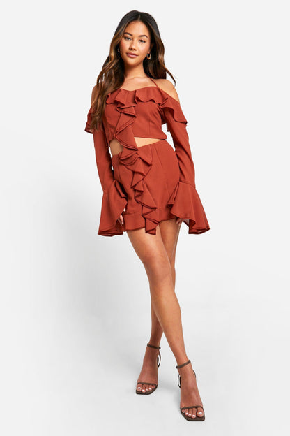 Chiffon Ruffle Front Mini Skirt