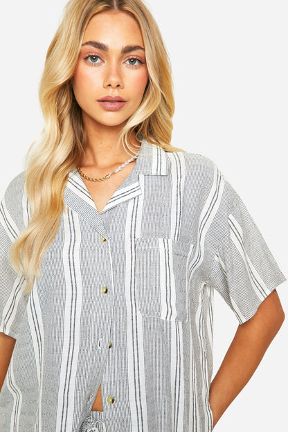 Tonal Stripe Linen Look Relaxed Fit Shirt
