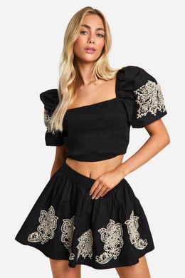 Embroidered Full Mini Skirt