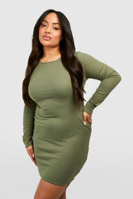 Plus Tie Back Flare Sleeve Rib Dress