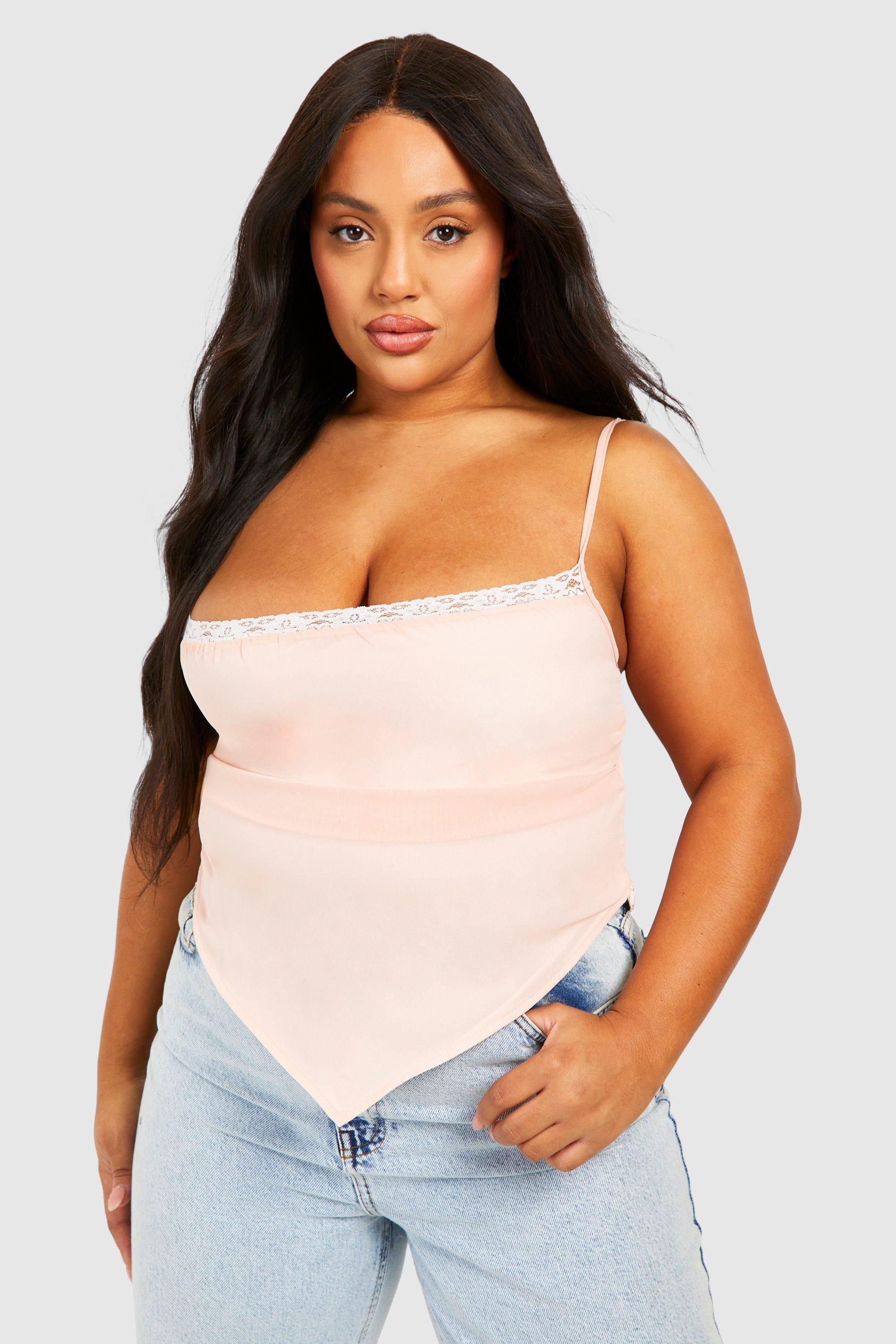 Plus Lace Insert Asymmetric Hem Cami Top