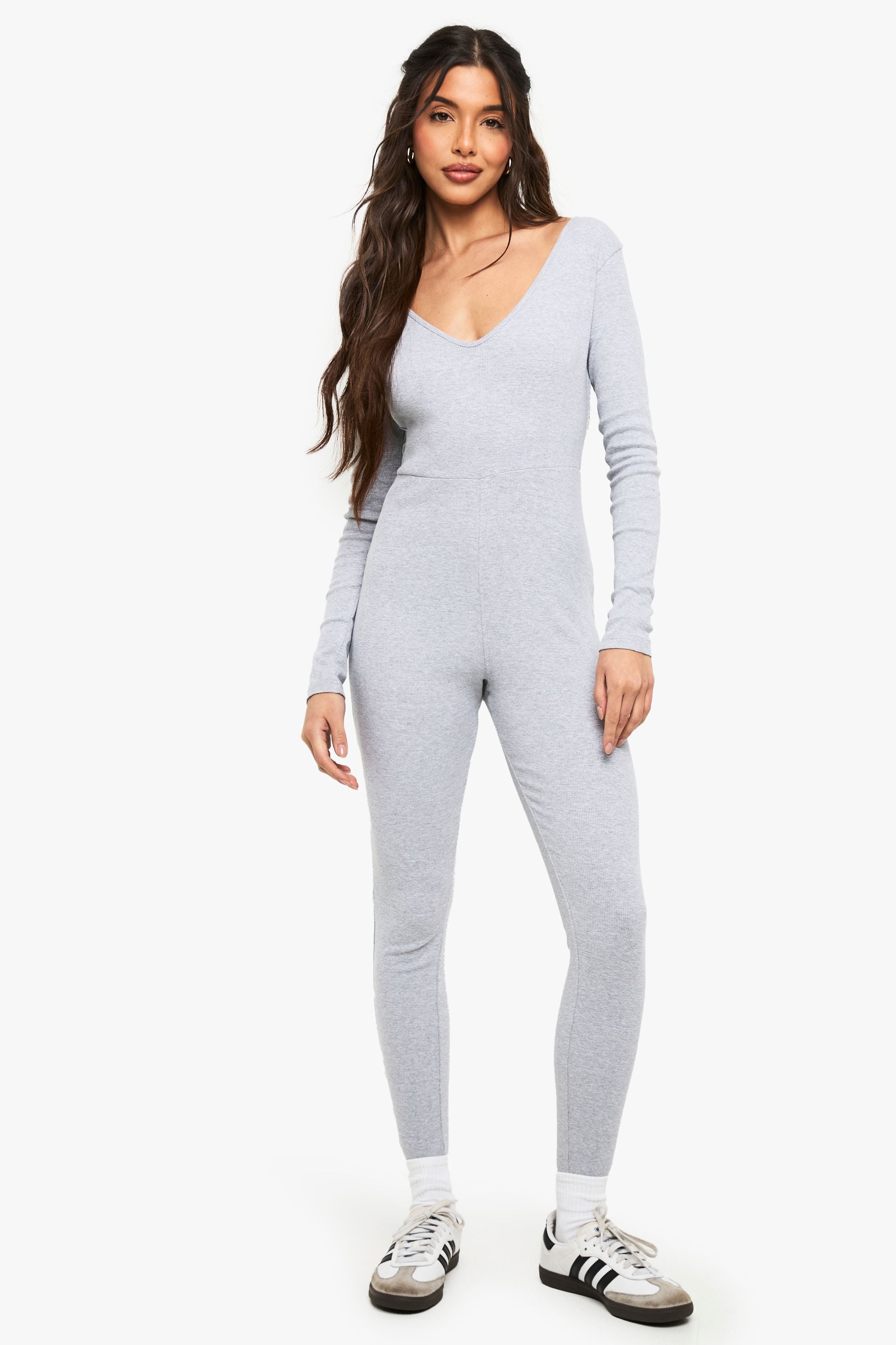 Basic Rib Plunge Unitard Jumpsuit
