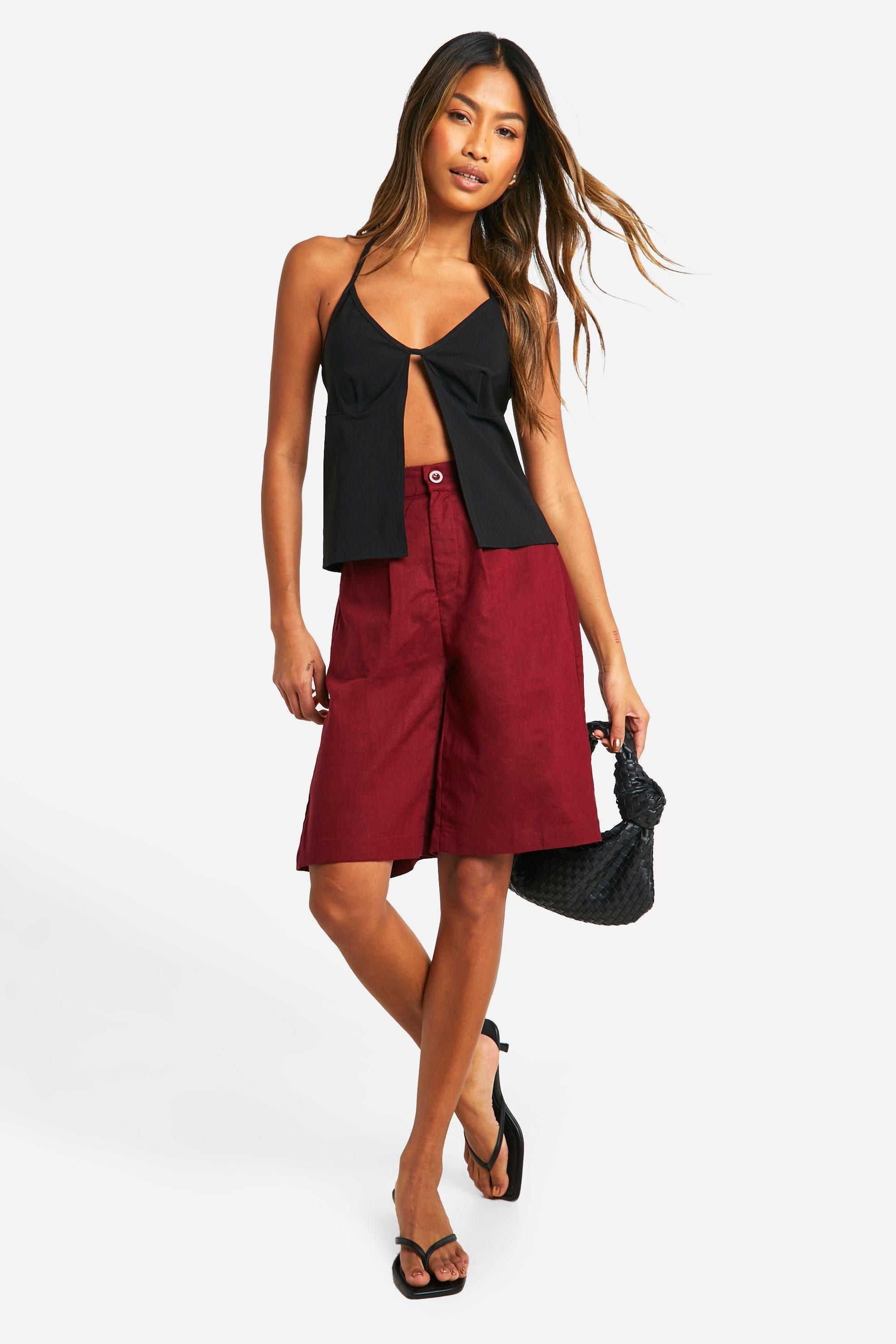 Tailored Linen Look Midi Shorts