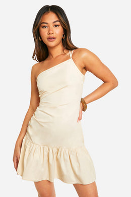 Linen Look Ruched Mini Dress