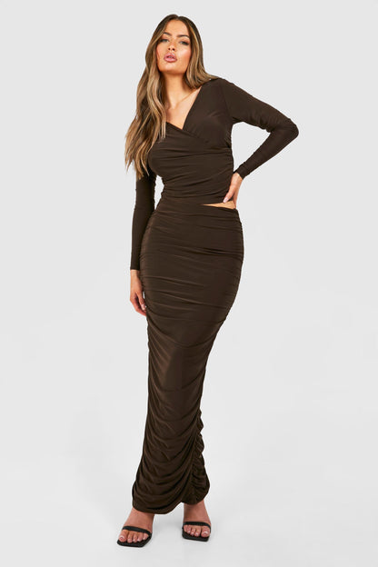 Ruched Slinky Maxi Skirt
