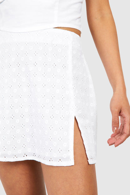 Broderie Split Hem Mini Skirt